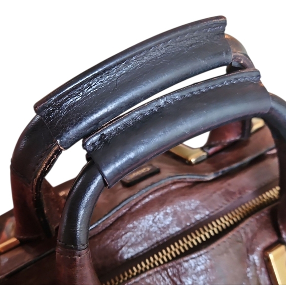 Chloé LARGE Vintage Ethel Brown Leather Handbag, Gold Accents, Crossbody Strap - Picture 7 of 15